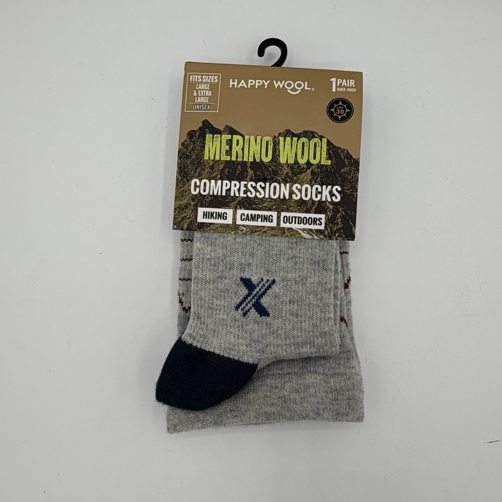 2-Pair Compression Knee High Socks By Happy Wool Unisex L/XL Merino Wool Blue - Picture 2 of 4